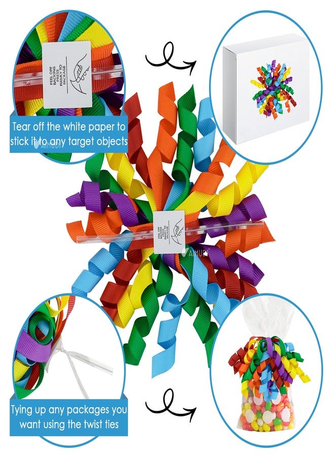 AIMUDI Rainbow Curly Bows 4" Colorful Burst Bows Self Adhesive Ribbon Bows for Gift Wrapping Grosgrain Ribbon Twist Tie Bows for Treat Bags Gift Bags Birthday Party Decorations - 6 Counts - Image 4
